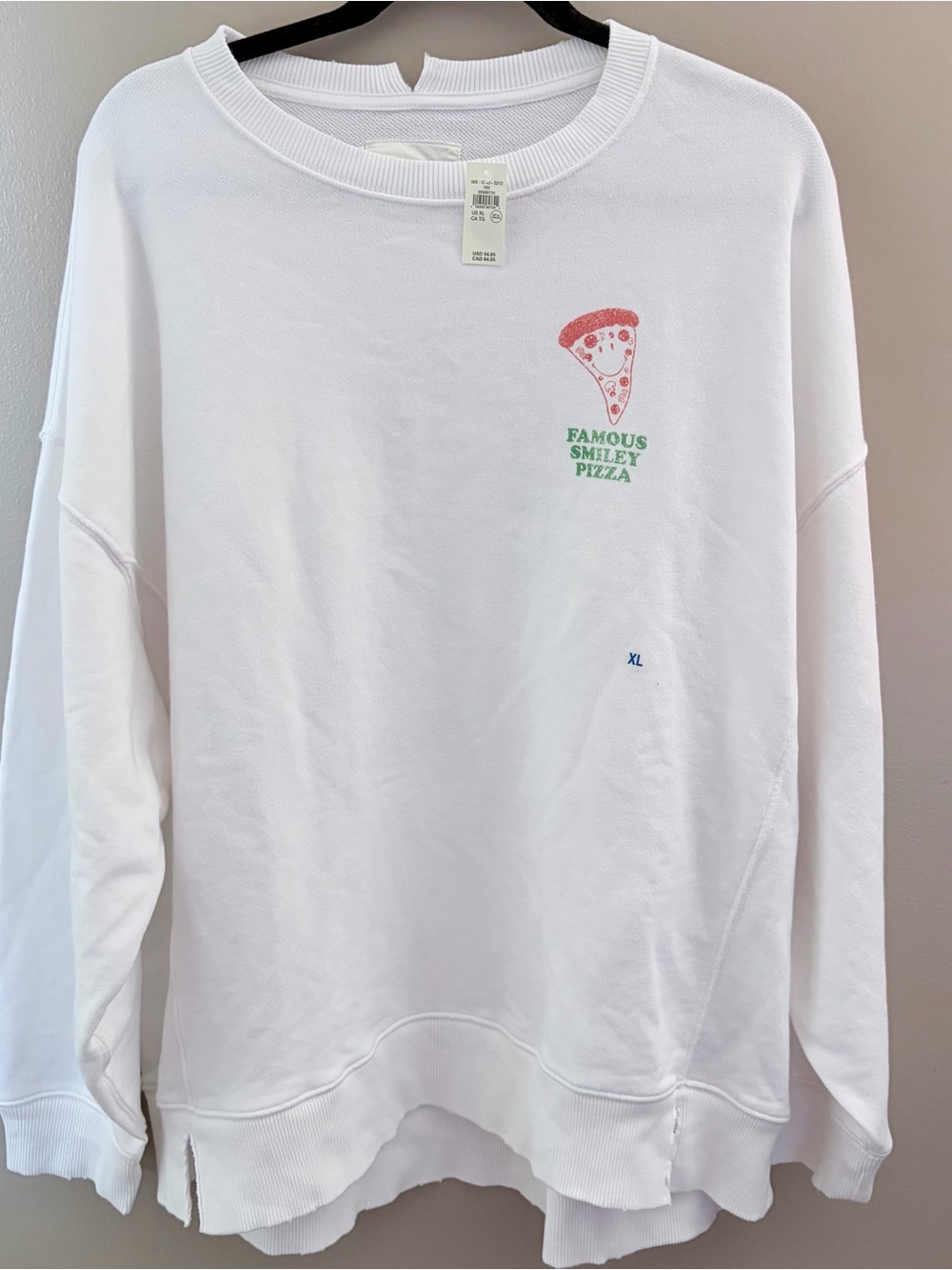 Aerie Famous Smiley NYC Pizza Graphic Crewneck Sweatshirt XL New With Tags